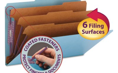 Eight-Section Pressboard Top Tab Classification Folders, Eight SafeSHIELD Fasteners, 3 Dividers, Legal Size, Blue, 10/Box