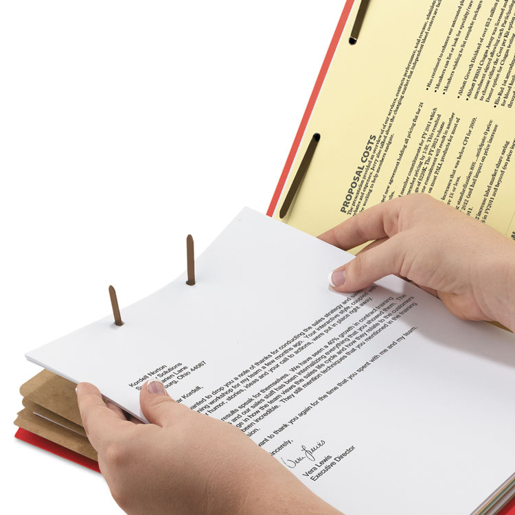 Eight-Section Pressboard Top Tab Classification Folders, 8 SafeSHIELD Fasteners, 3 Dividers, Legal Size, Bright Red, 10/Box - Image 2