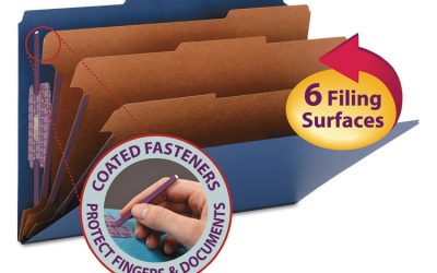 Eight-Section Pressboard Top Tab Classification Folders, 8 SafeSHIELD Fasteners, 3 Dividers, Legal Size, Dark Blue, 10/Box