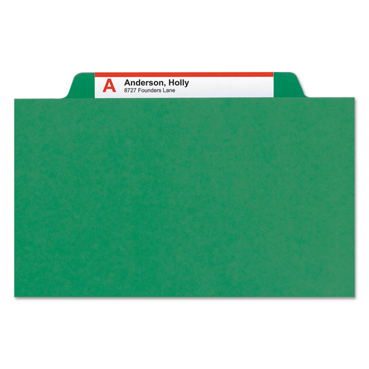 Eight-Section Pressboard Top Tab Classification Folders, Eight SafeSHIELD Fasteners, 3 Dividers, Legal Size, Green, 10/Box - Image 3