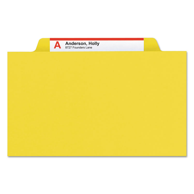 Eight-Section Pressboard Top Tab Classification Folders, Eight SafeSHIELD Fasteners, 3 Dividers, Legal Size, Yellow, 10/Box - Image 3