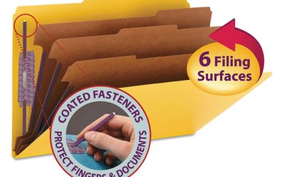 Eight-Section Pressboard Top Tab Classification Folders, Eight SafeSHIELD Fasteners, 3 Dividers, Legal Size, Yellow, 10/Box