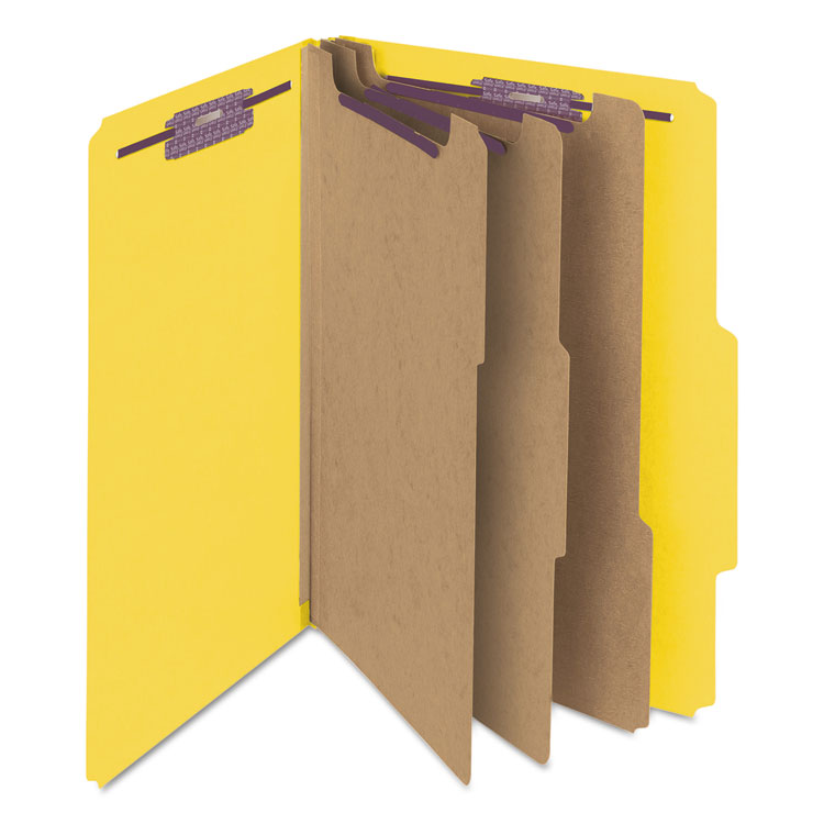 Eight-Section Pressboard Top Tab Classification Folders, Eight SafeSHIELD Fasteners, 3 Dividers, Legal Size, Yellow, 10/Box - Image 7