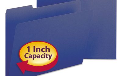 Expanding Recycled Heavy Pressboard Folders, 1/3-Cut Tabs: Assorted, Letter Size, 1″ Expansion, Dark Blue, 25/Box