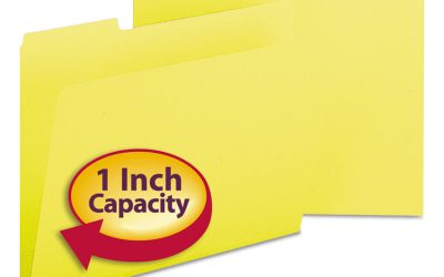 Expanding Recycled Heavy Pressboard Folders, 1/3-Cut Tabs: Assorted, Letter Size, 1″ Expansion, Yellow, 25/Box