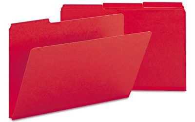 Expanding Recycled Heavy Pressboard Folders, 1/3-Cut Tabs: Assorted, Legal Size, 1″ Expansion, Bright Red, 25/Box