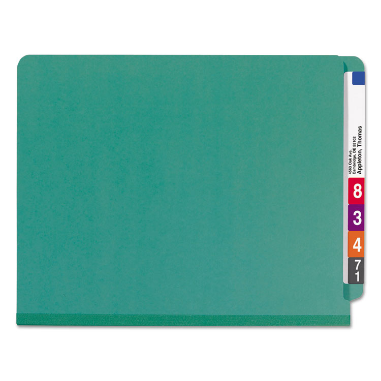 End Tab Pressboard Classification Folders, Six SafeSHIELD Fasteners, 2" Expansion, 2 Dividers, Letter Size, Green, 10/Box - Image 4