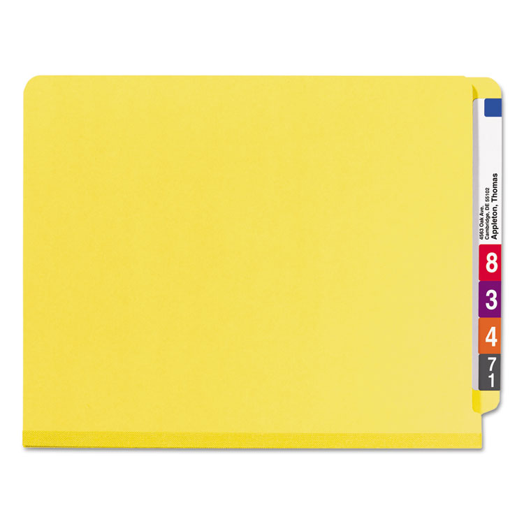 End Tab Pressboard Classification Folders, Six SafeSHIELD Fasteners, 2" Expansion, 2 Dividers, Letter Size, Yellow, 10/Box - Image 4