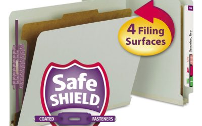 End Tab Pressboard Classification Folders, Four SafeSHIELD Fasteners, 2″ Expansion, 1 Divider, Letter Size, Gray-Green, 10/BX