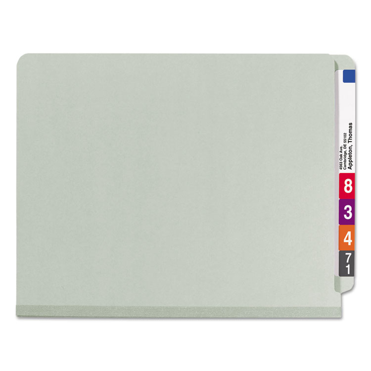 End Tab Pressboard Classification Folders, Six SafeSHIELD Fasteners, 2" Expansion, 2 Dividers, Letter Size, Gray-Green, 10/BX - Image 3