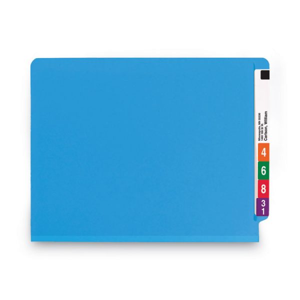 Colored End Tab Classification Folders with Dividers, 2" Expansion, 2 Dividers, 6 Fasteners, Letter Size, Blue, 10/Box - Image 6