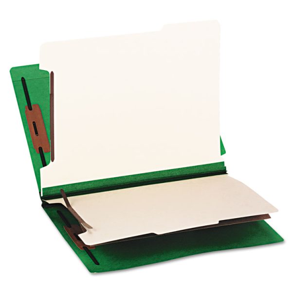 Colored End Tab Classification Folders with Dividers, 2" Expansion, 2 Dividers, 6 Fasteners, Letter Size, Green, 10/Box - Image 2