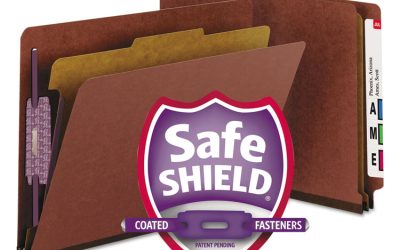 End Tab Pressboard Classification Folders, Four SafeSHIELD Fasteners, 2″ Expansion, 1 Divider, Letter Size, Red, 10/Box