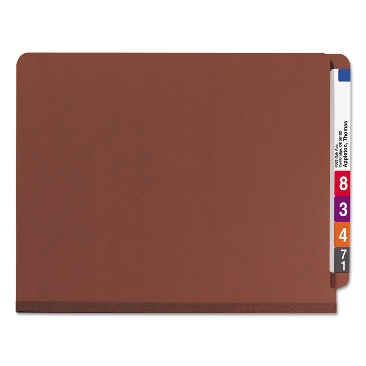 End Tab Pressboard Classification Folders, Six SafeSHIELD Fasteners, 2" Expansion, 2 Dividers, Letter Size, Red, 10/Box - Image 3