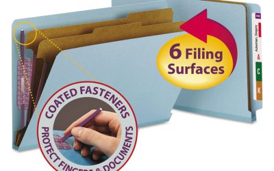 End Tab Pressboard Classification Folders, Six SafeSHIELD Fasteners, 2″ Expansion, 2 Dividers, Legal Size, Blue, 10/Box