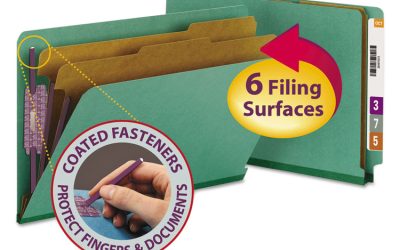 End Tab Pressboard Classification Folders, Six SafeSHIELD Fasteners, 2″ Expansion, 2 Dividers, Legal Size, Green, 10/Box