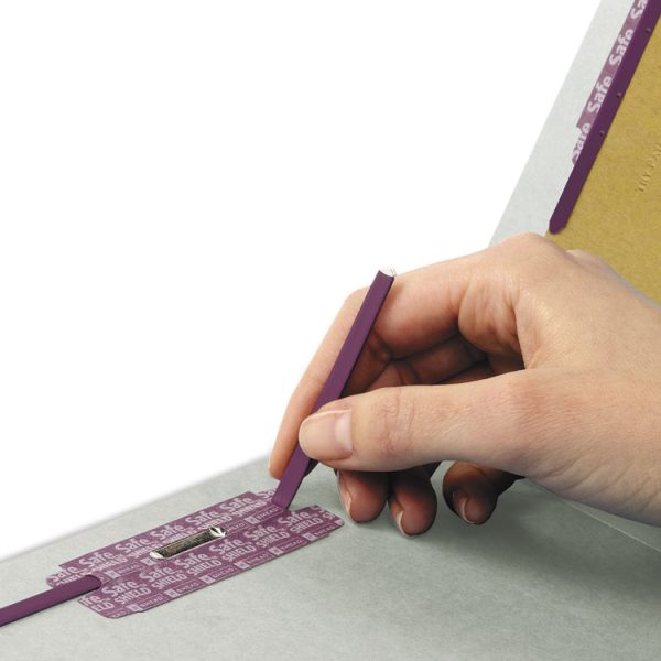 End Tab Pressboard Classification Folders, Six SafeSHIELD Fasteners, 2" Expansion, 2 Dividers, Legal Size, Gray-Green, 10/Box - Image 2