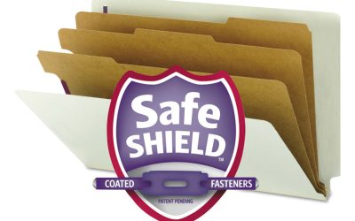 End Tab Pressboard Classification Folders, Eight SafeSHIELD Fasteners, 3″ Expansion, 3 Dividers, Legal Size, Gray-Green,10/BX