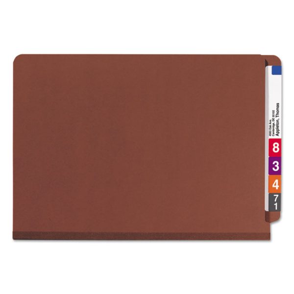 End Tab Pressboard Classification Folders, Six SafeSHIELD Fasteners, 2" Expansion, 2 Dividers, Legal Size, Red, 10/Box - Image 3
