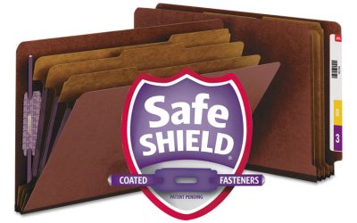 End Tab Pressboard Classification Folders, Eight SafeSHIELD Fasteners, 3″ Expansion, 3 Dividers, Legal Size, Red, 10/Box
