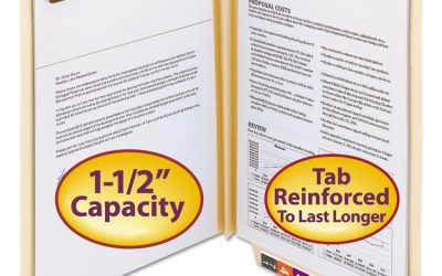End Tab W-Fold Fastener Folders with Reinforced Tabs, 1.5″ Expansion, 2 Fasteners, Letter Size, Manila, 50/Box