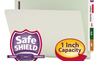 End Tab Pressboard Classification Folders, Two SafeSHIELD Coated Fasteners, 1″ Expansion, Letter Size, Gray-Green, 25/Box