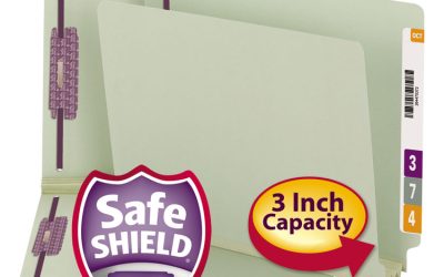 End Tab Pressboard Classification Folders, Two SafeSHIELD Coated Fasteners, 3″ Expansion, Letter Size, Gray-Green, 25/Box