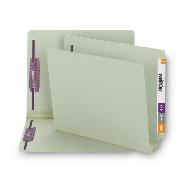 End Tab Pressboard Classification Folders, Two SafeSHIELD Coated Fasteners, 3" Expansion, Letter Size, Gray-Green, 25/Box - Image 5