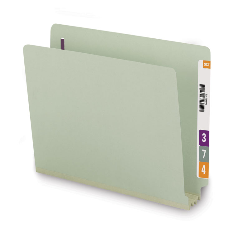 End Tab Pressboard Classification Folders, Two SafeSHIELD Coated Fasteners, 3" Expansion, Letter Size, Gray-Green, 25/Box - Image 7