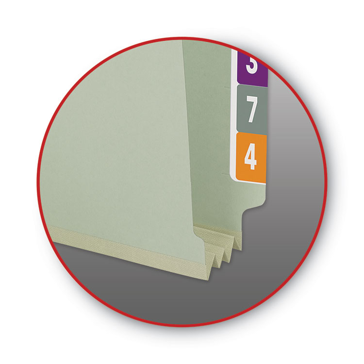 End Tab Pressboard Classification Folders, Two SafeSHIELD Coated Fasteners, 3" Expansion, Letter Size, Gray-Green, 25/Box - Image 9