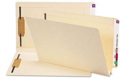 End Tab W-Fold Fastener Folders with Reinforced Tabs, 1.5″ Expansion, 2 Fasteners, Legal Size, Manila, 50/Box