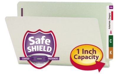 End Tab Pressboard Classification Folders, Two SafeSHIELD Coated Fasteners, 1″ Expansion, Legal Size, Gray-Green, 25/Box