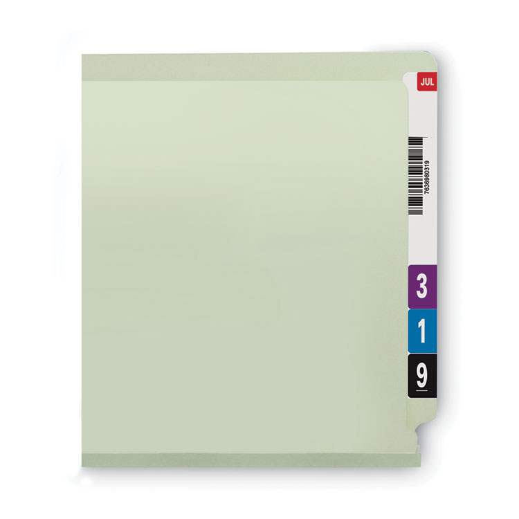 End Tab Pressboard Classification Folders, Two SafeSHIELD Coated Fasteners, 1" Expansion, Legal Size, Gray-Green, 25/Box - Image 7