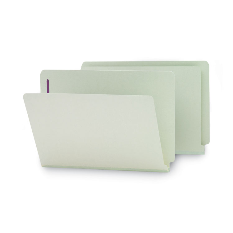 End Tab Pressboard Classification Folders, Two SafeSHIELD Coated Fasteners, 1" Expansion, Legal Size, Gray-Green, 25/Box - Image 5