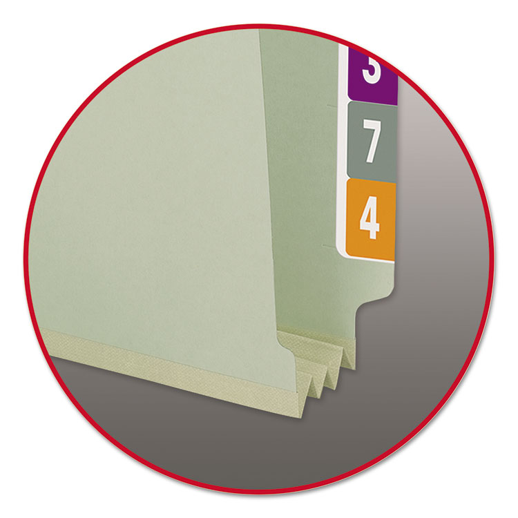 End Tab Pressboard Classification Folders, Two SafeSHIELD Coated Fasteners, 3" Expansion, Legal Size, Gray-Green, 25/Box - Image 2
