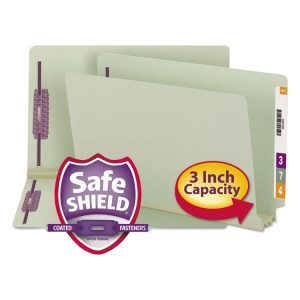 End Tab Pressboard Classification Folders, Two SafeSHIELD Coated Fasteners, 3" Expansion, Legal Size, Gray-Green, 25/Box