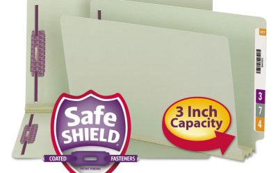 End Tab Pressboard Classification Folders, Two SafeSHIELD Coated Fasteners, 3″ Expansion, Legal Size, Gray-Green, 25/Box