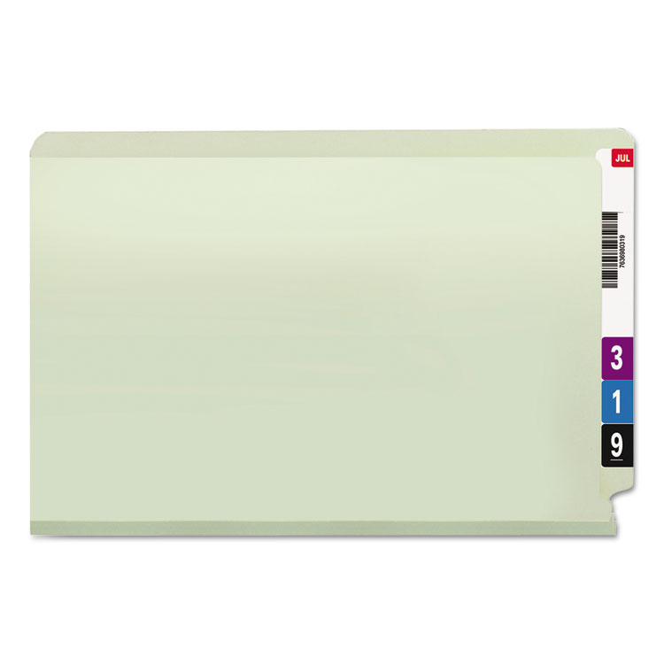 End Tab Pressboard Classification Folders, Two SafeSHIELD Coated Fasteners, 3" Expansion, Legal Size, Gray-Green, 25/Box - Image 3