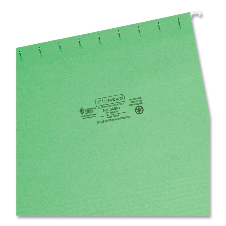 Colored Hanging File Folders with 1/5 Cut Tabs, Letter Size, 1/5-Cut Tabs, Green, 25/Box - Image 3