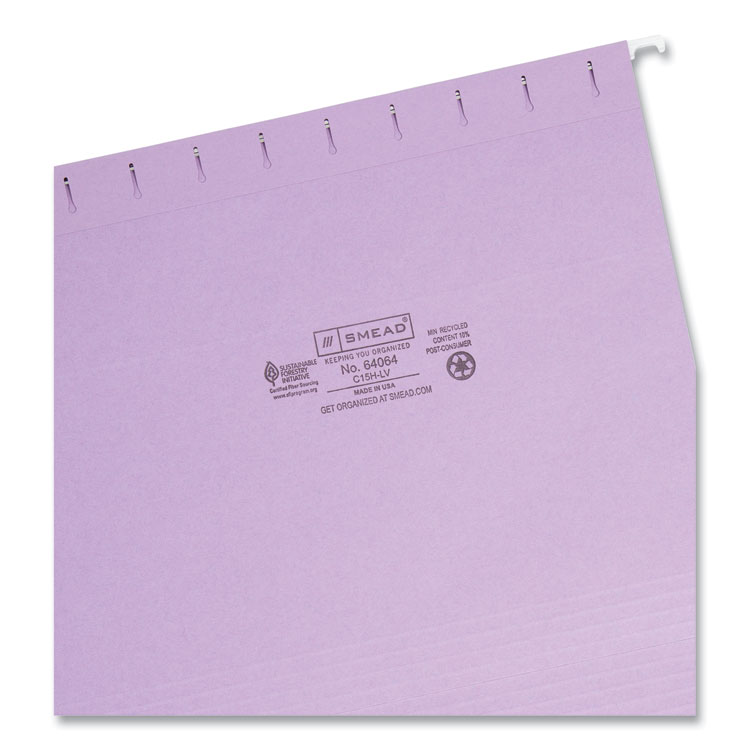 Colored Hanging File Folders with 1/5 Cut Tabs, Letter Size, 1/5-Cut Tabs, Lavender, 25/Box - Image 3