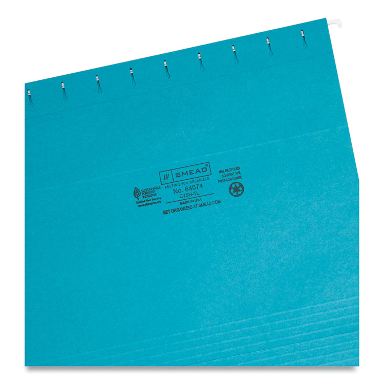 Colored Hanging File Folders with 1/5 Cut Tabs, Letter Size, 1/5-Cut Tabs, Teal, 25/Box - Image 3