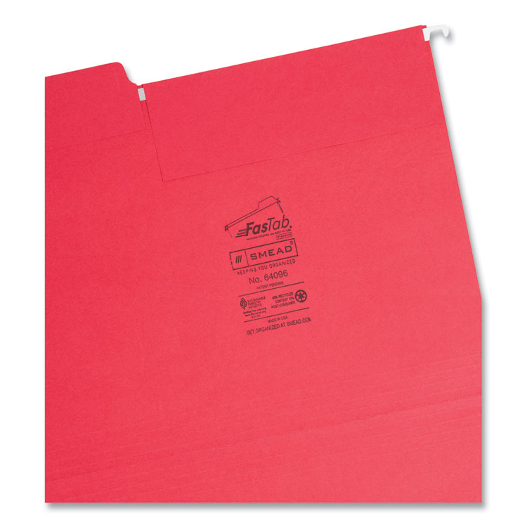 FasTab Hanging Folders, Letter Size, 1/3-Cut Tabs, Red, 20/Box - Image 3