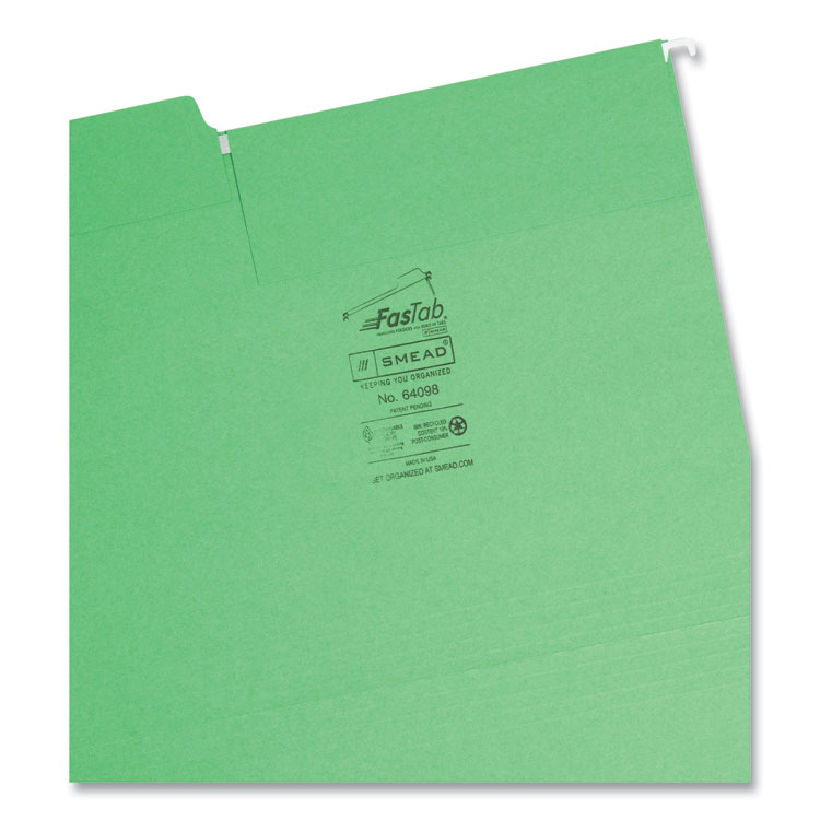 FasTab Hanging Folders, Letter Size, 1/3-Cut Tabs, Green, 20/Box - Image 3