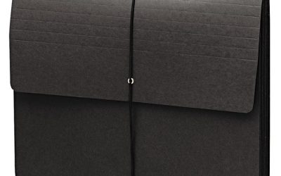 Extra-Wide Expanding Wallets with Elastic Cord, 5.25″ Expansion, 1 Section, Elastic Cord Closure, Letter Size, Black, 10/Box