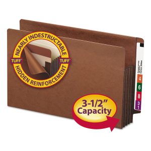 Heavy-Duty Redrope End Tab Tuff Pockets, 3.5" Expansion, Legal Size, Redrope, 10/box