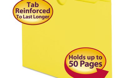 Colored File Jackets With Reinforced Double-Ply Tab, Straight Tab, Letter Size, Yellow, 100/box
