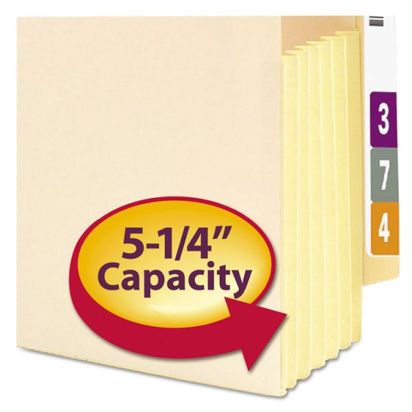 Manila End Tab File Pockets with Tyvek-Lined Gussets, 5.25" Expansion, Legal Size, Manila, 10/Box - Image 4