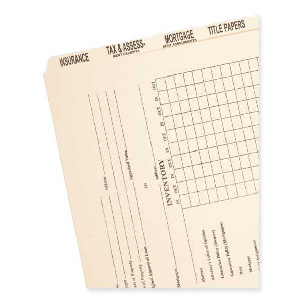 Pressboard Mortgage Folder Dividers, Pre-Printed, 1 Fastener, Legal Size, Manila, 7 Dividers/Set, 12 Sets - Image 4