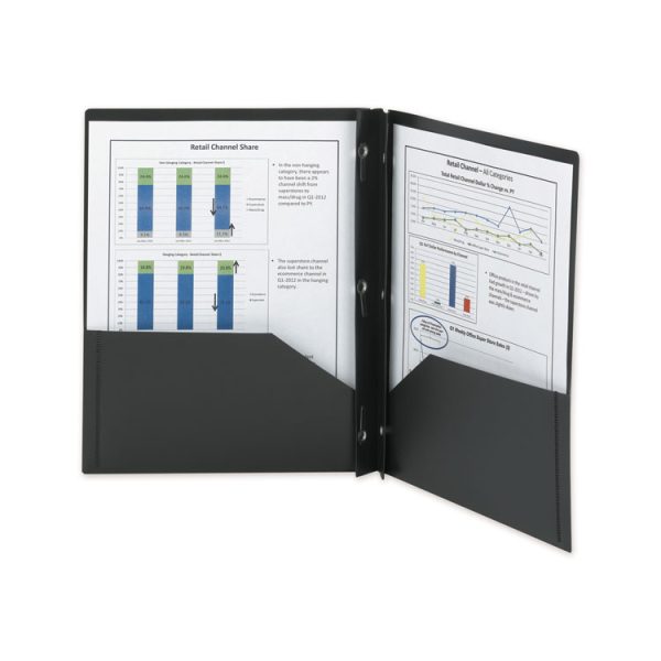 Poly Two-Pocket Folder With Fasteners, 180-Sheet Capacity, 11 X 8.5, Black, 25/box - Image 2