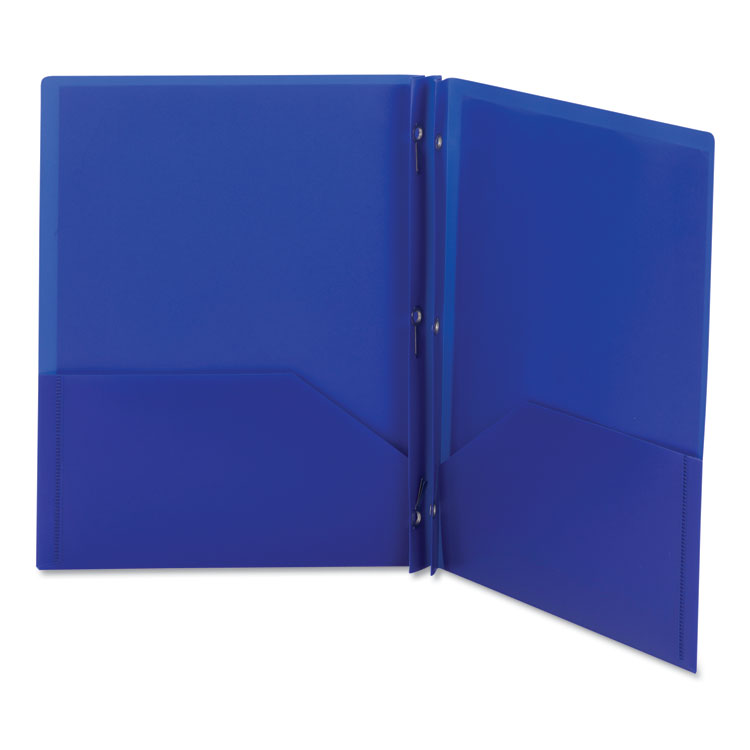 Poly Two-Pocket Folder With Fasteners, 180-Sheet Capacity, 11 X 8.5, Blue, 25/box - Image 2